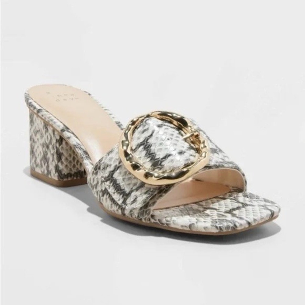 A New Day Diana Buckle Mule Heels Gray Snake Size 9 New Nwt